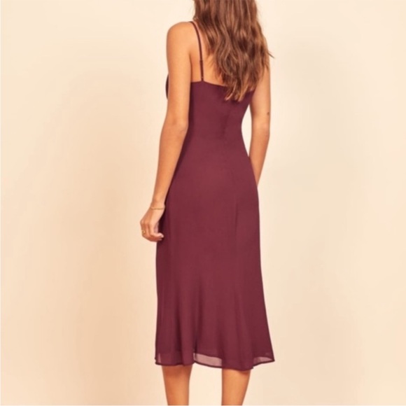 NWT Reformation Arie Midi dress plum burgundy red color with ruched square neck - Picture 4 of 9